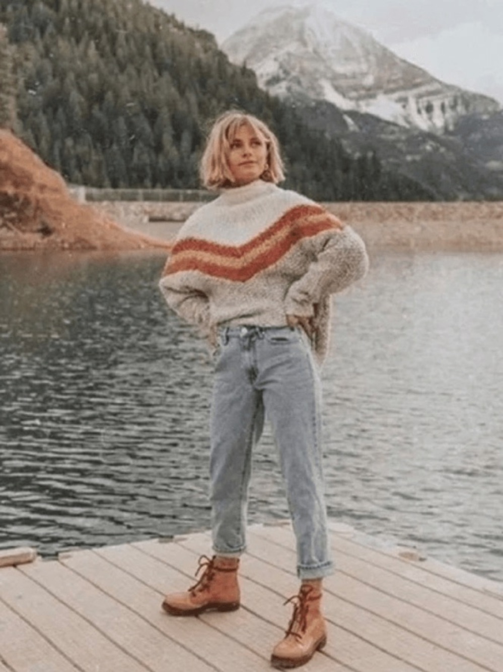 NWT FREE PEOPLE Turn Around Mock Neck Sweater LARGE Chevron Chunky
